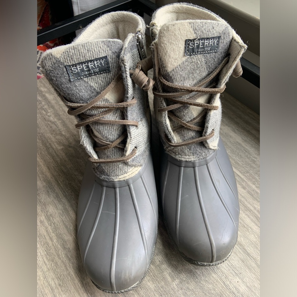 Sperry Grey Plaid Winter Booties